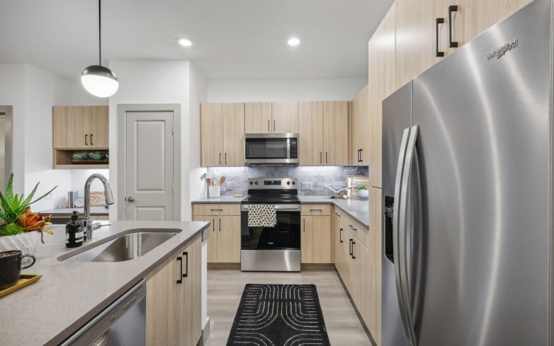 kitchen with large island and seating