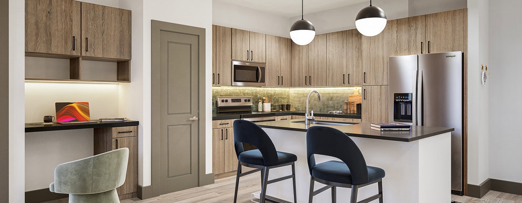 kitchen with island and seating