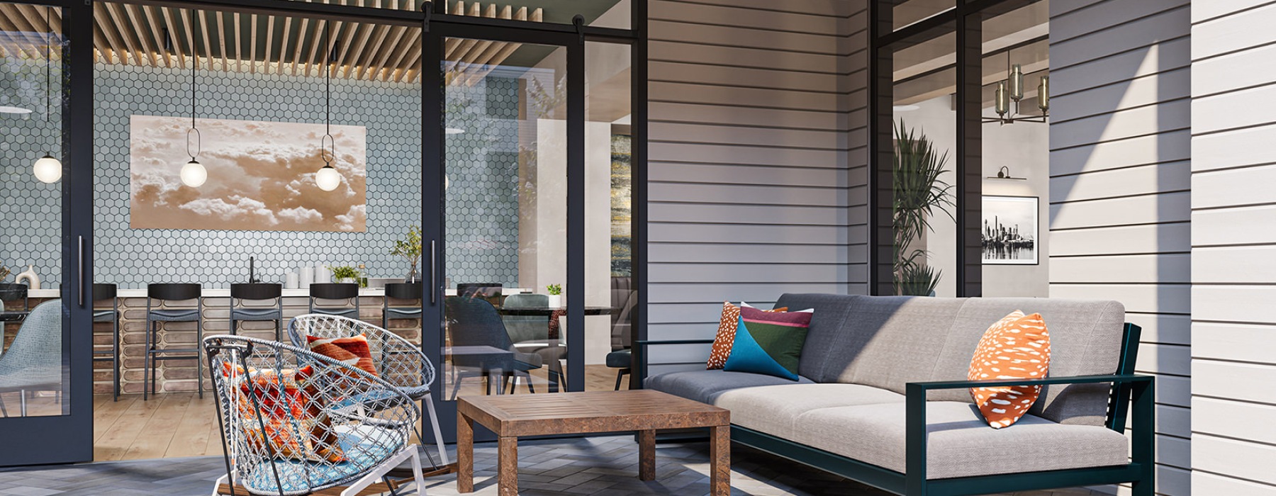 outdoor patio with table and seating